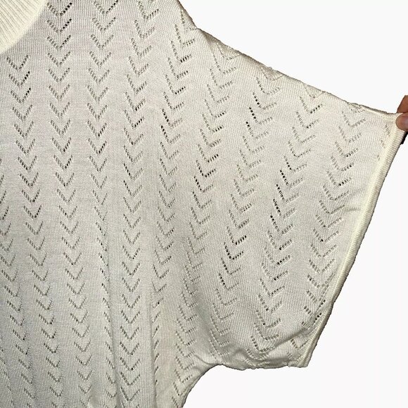 BFA Classics Sweater Open Weave Top Dolman Short Sleeve Ivory Trendy Size Medium - Picture 3 of 5